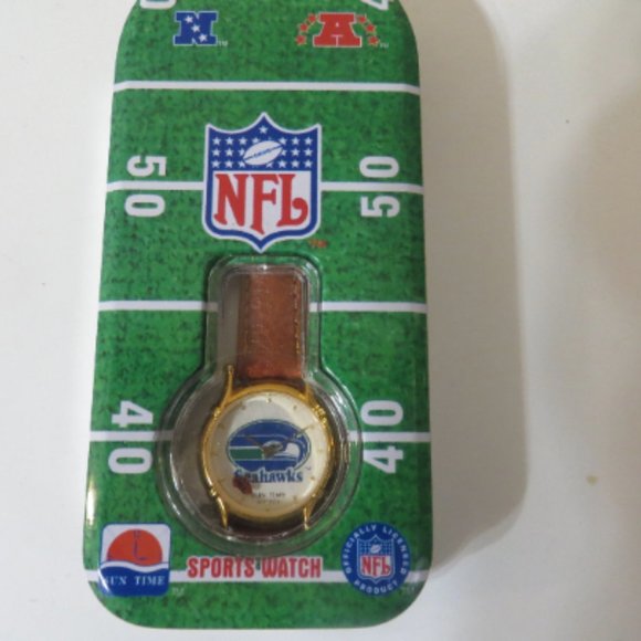 Vintage NFL Sun Time Sea Hawk Female Genuine Leather Wristwatch